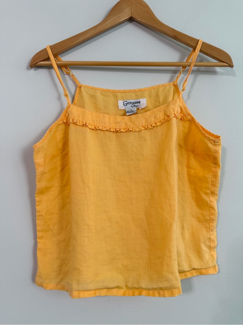 Vintage Giorgiana by Naji 100% Linen Ruffle Cami Tank Top Marigold Yellow Medium